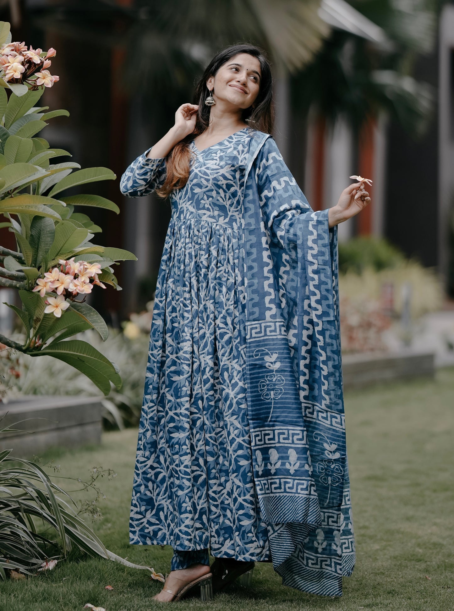 Ethnic Set Women Printed Anarkali Kurta and Pant Set With Dupatta