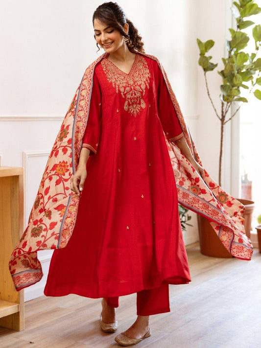 Ethnic Set Women Embroidery Anarkali Kurta and Pant with Dupatta