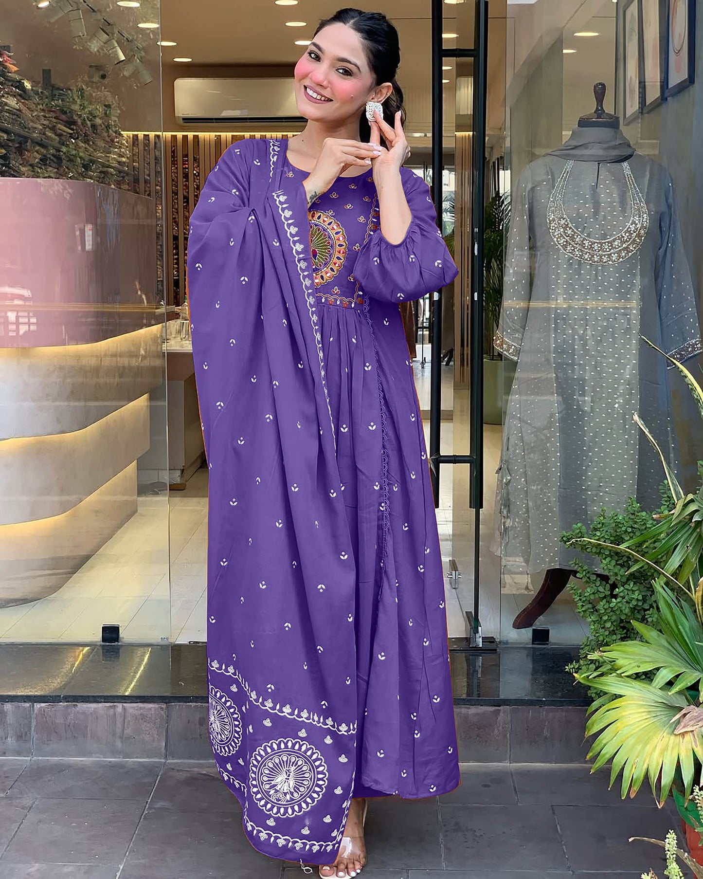 Ethnic Set Women Embroidery Anarkali Kurta and Pant with Dupatta