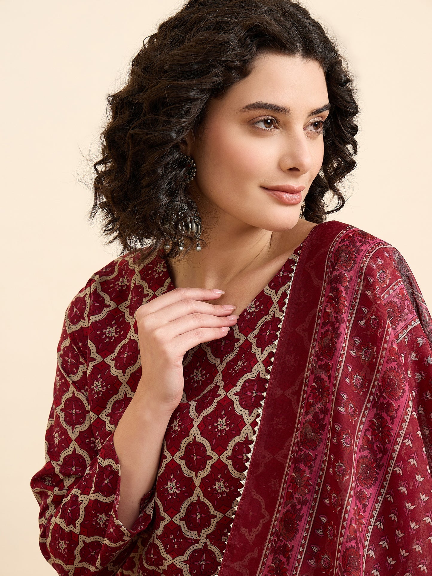 Ethnic Set Women Printed A-Line Kurta And Pant Set With Dupatta