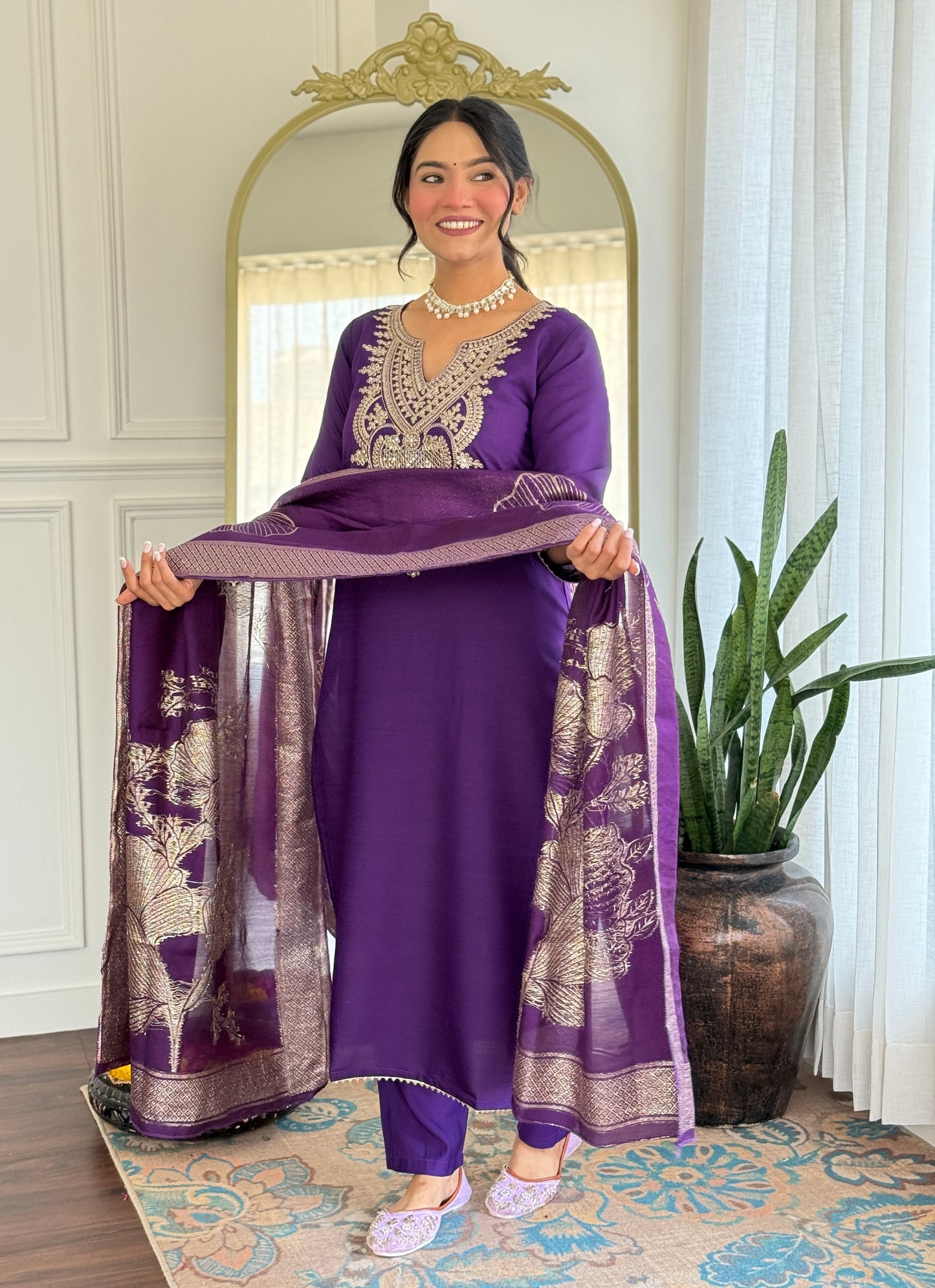 Elegant Solid Embroidered Kurta Set for Women – Festive Wear with Dupatta