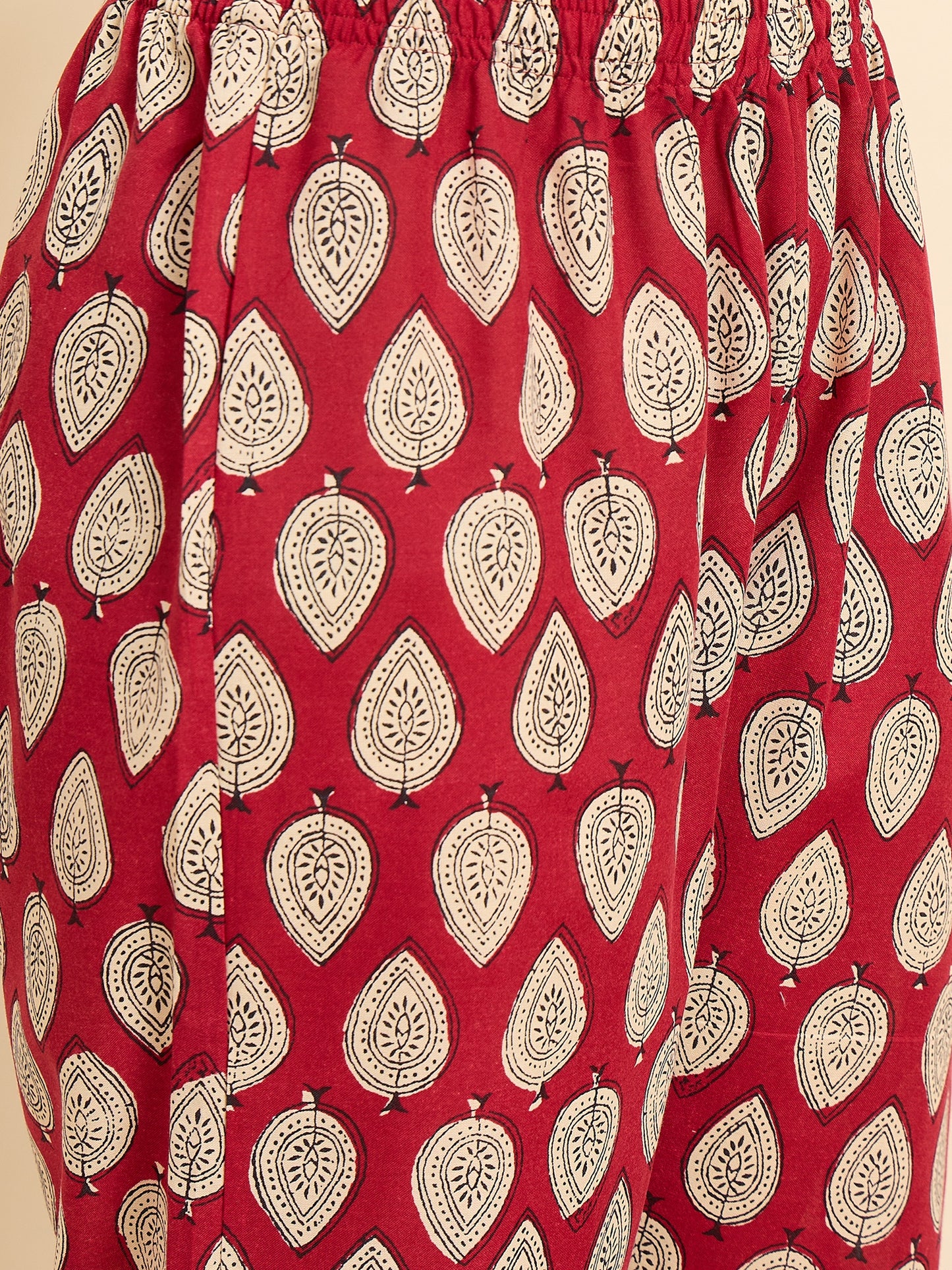 Ethnic Set Women Printed Anarkali Red Kurta And Pant Set With Dupatta