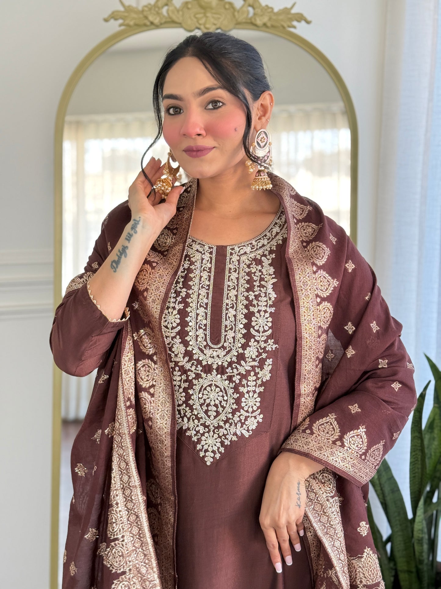 Elegant Solid Embroidered Kurta Set for Women – Festive Wear with Dupatta