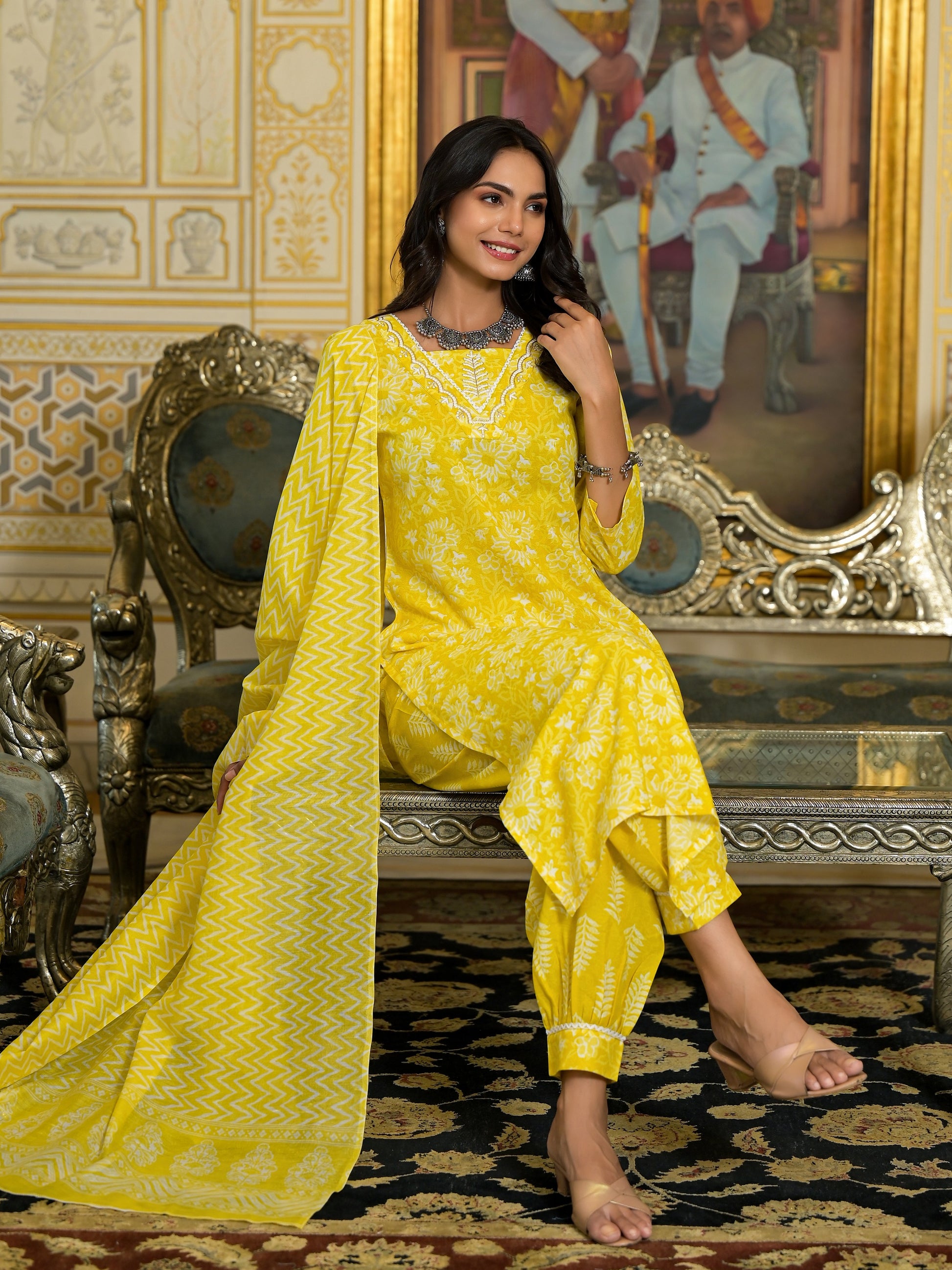 Ethnic Set Women Embroidery A-Line Kurta and Pant set with Dupatta - Ethnic Set