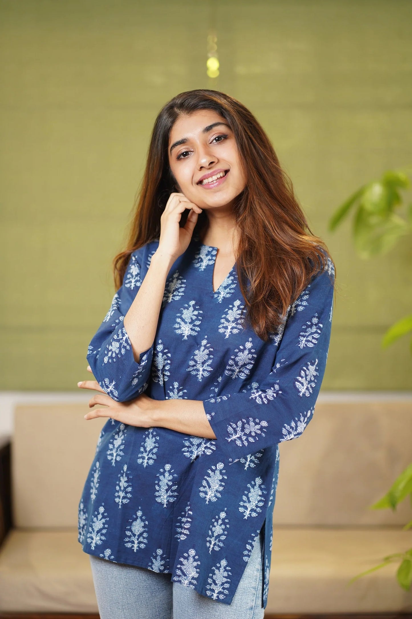 Ethnic Set Women Printed Straight Blue Kurta