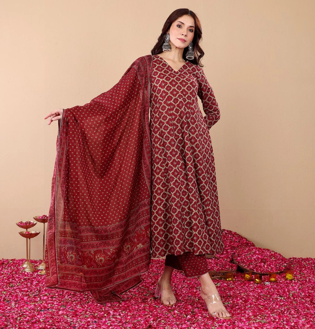 Ethnic Set Women Printed A-Line Kurta and Pant Set With Dupatta
