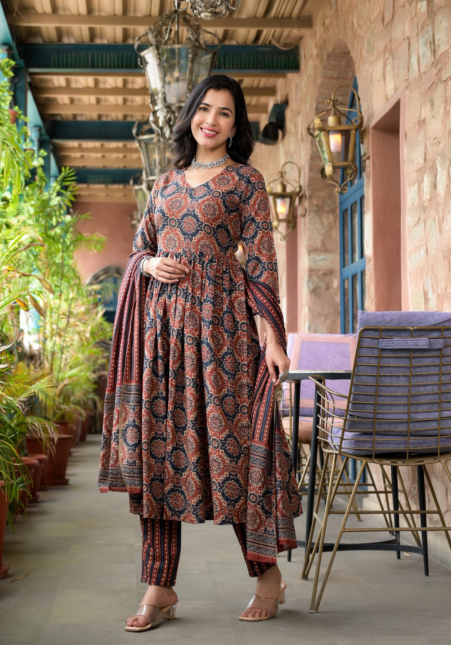 Ethnic Set Women Embroidery Anarkali Kurta and Pant set with Dupatta - Ethnic Set