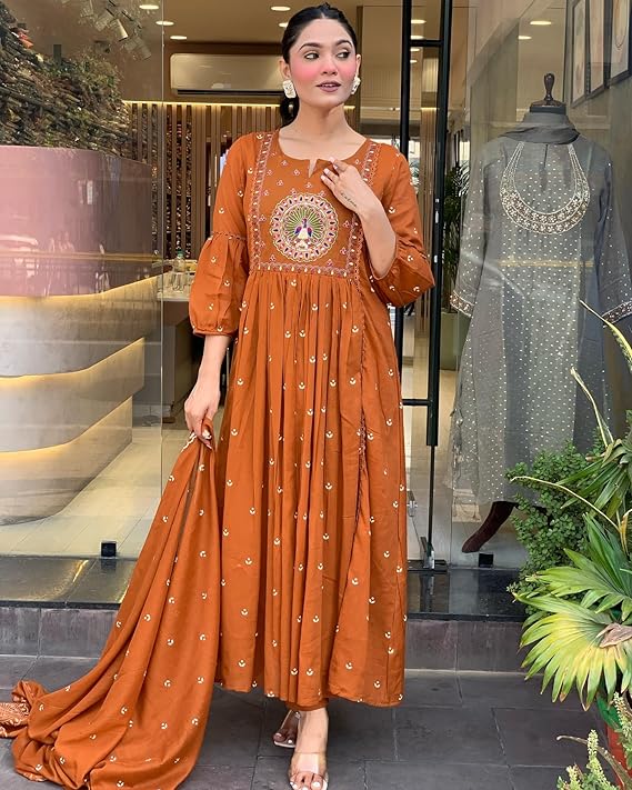 Ethnic Set Women Embroidery Anarkali Kurta and Pant with Dupatta