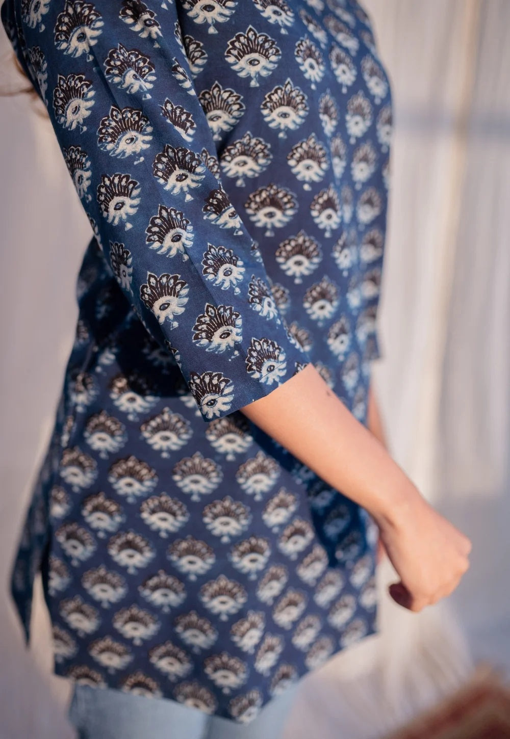 Ethnic Set Women Printed Straight Blue Short Kurta