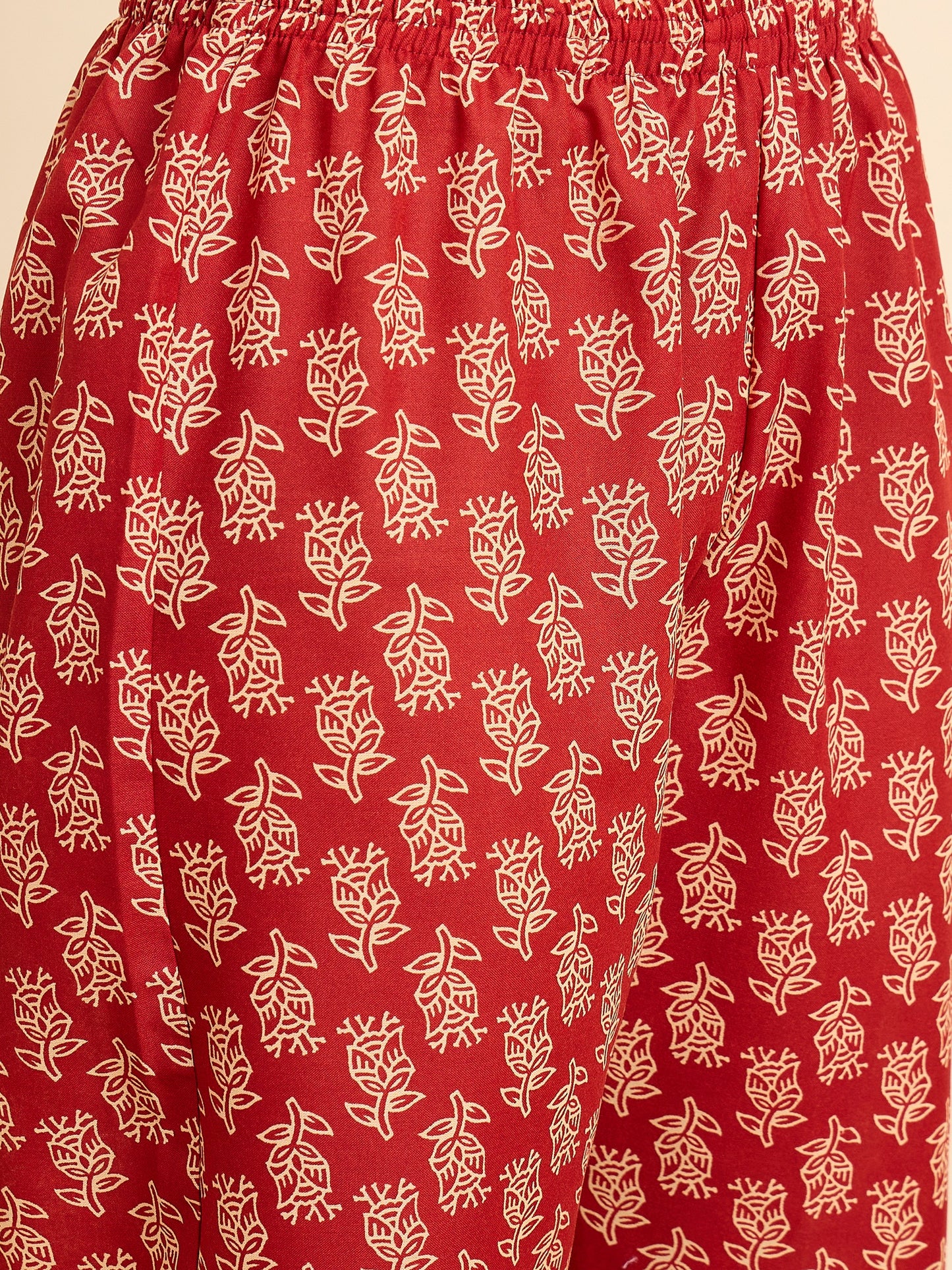 Ethnic Set Women Floral Printed Anarkali Red Kurta And Pant Set With Dupatta