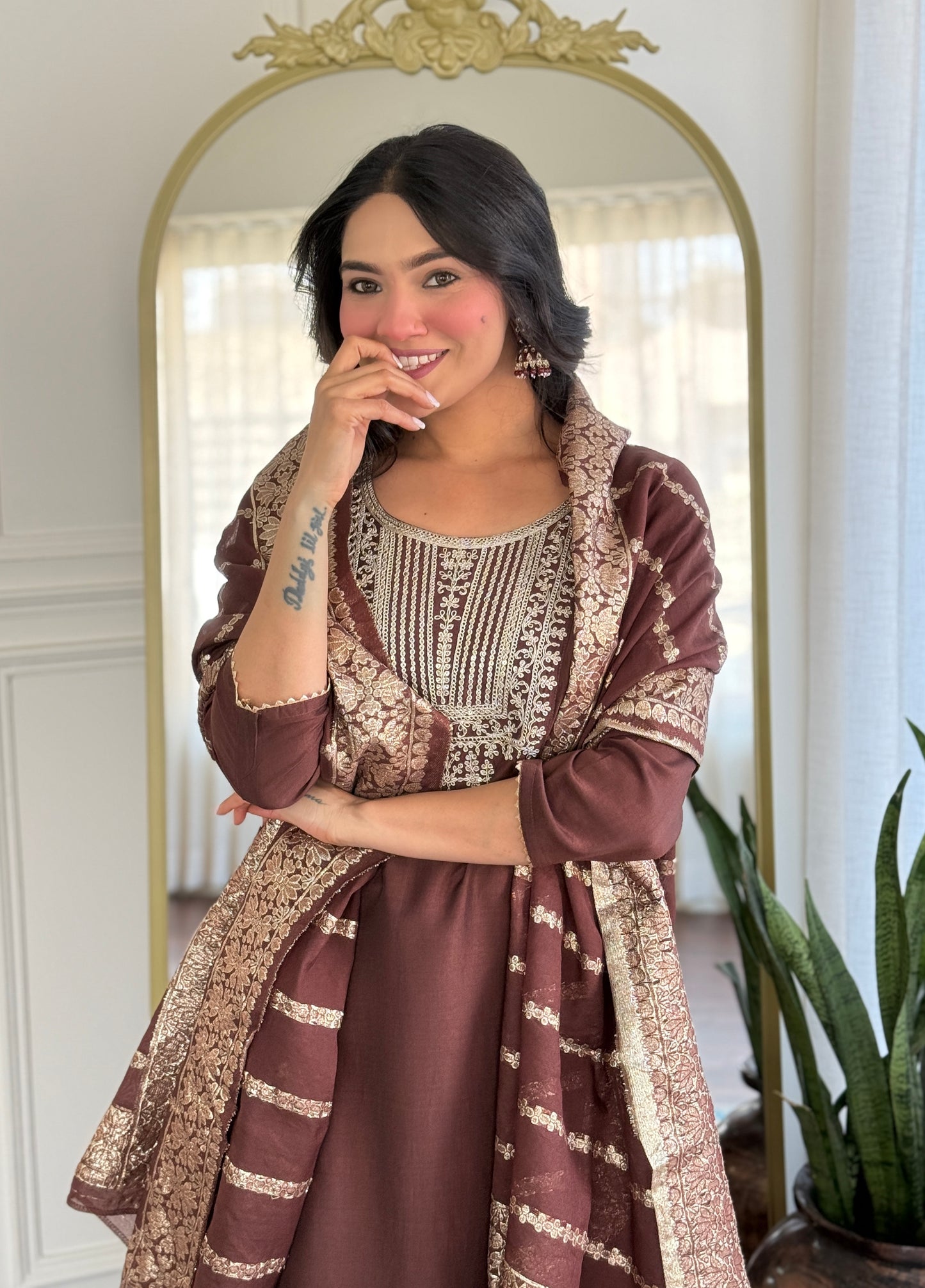 Elegant Solid Embroidered Kurta Set for Women – Festive Wear with Dupatta