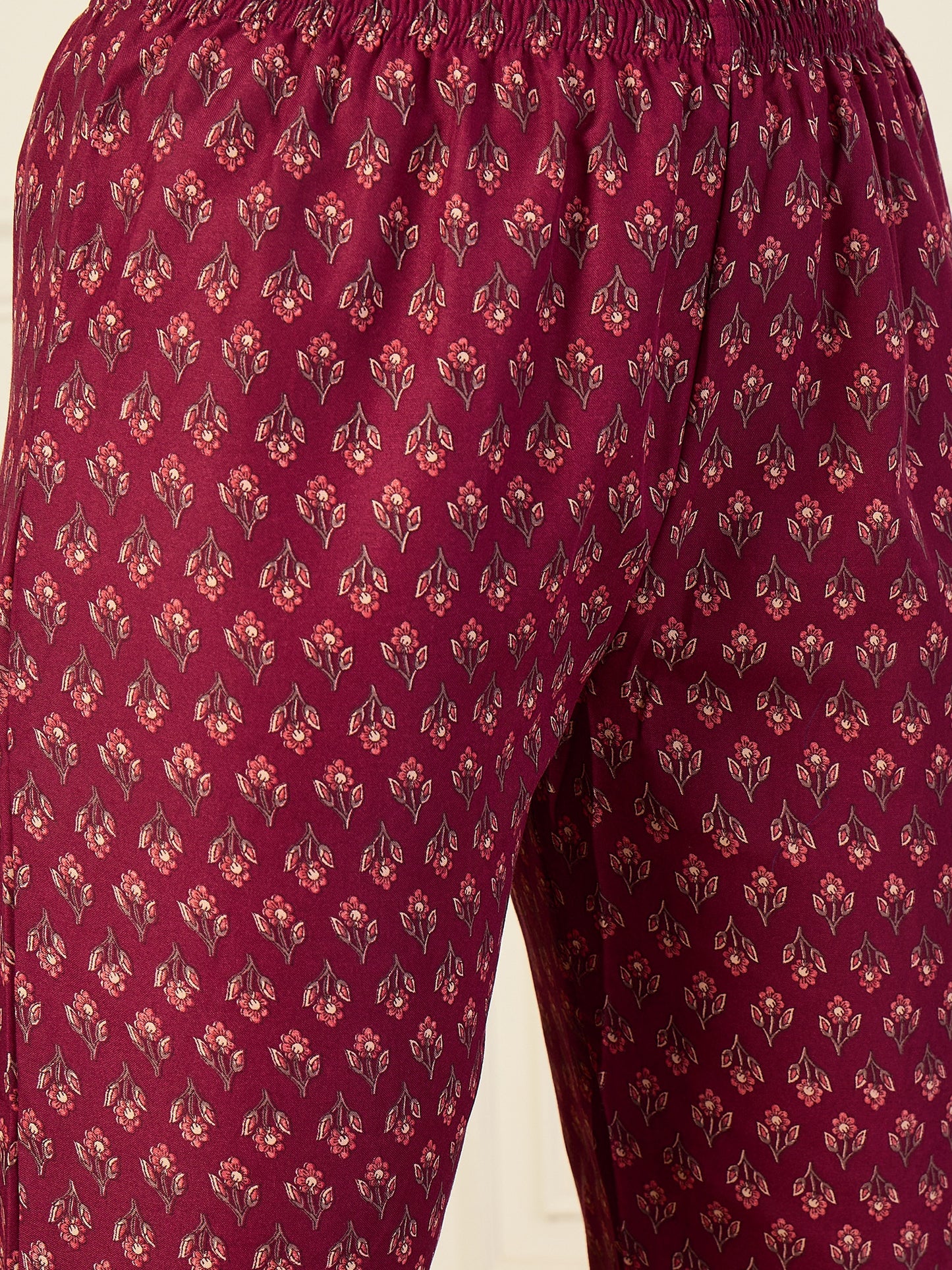 Ethnic Set Women Floral Printed Anarkali Maroon Kurta and Pant Set With Dupatta
