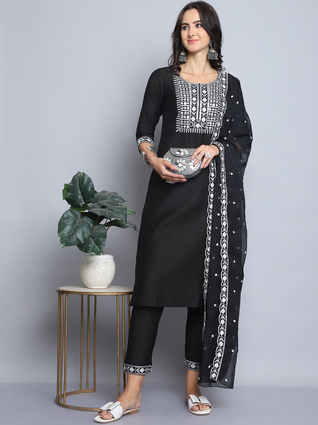 Ethnic Set Women Embroidery Straight Kurta and Pant set with Dupatta - Ethnic Set