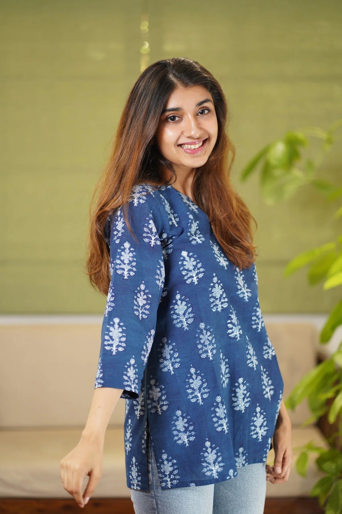 Ethnic Set Women Printed Straight Blue Kurta
