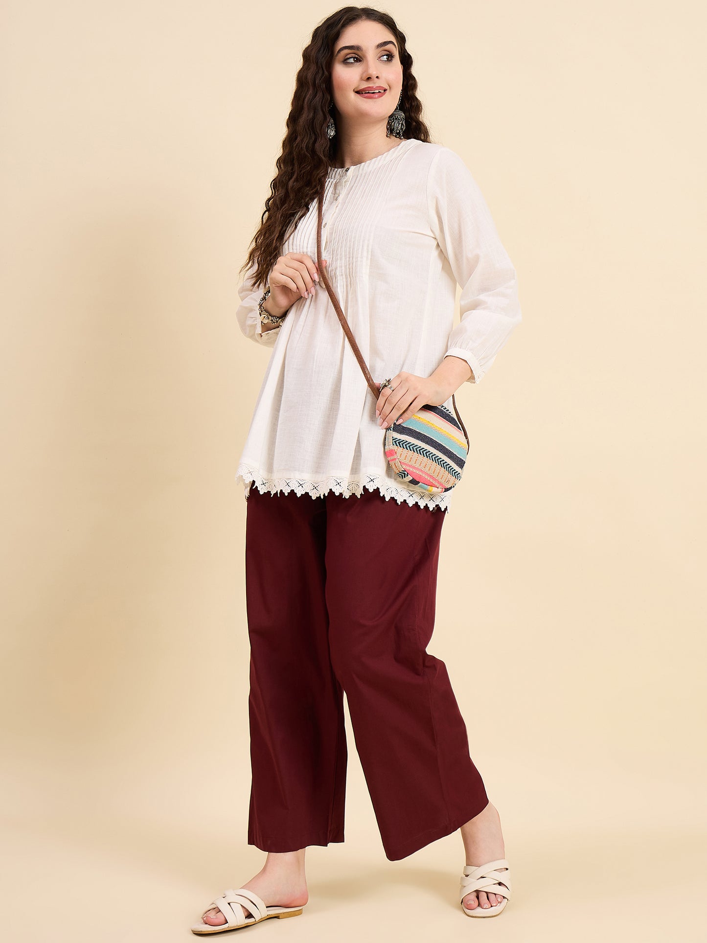 Ethnic Set Women Solid Palazzos