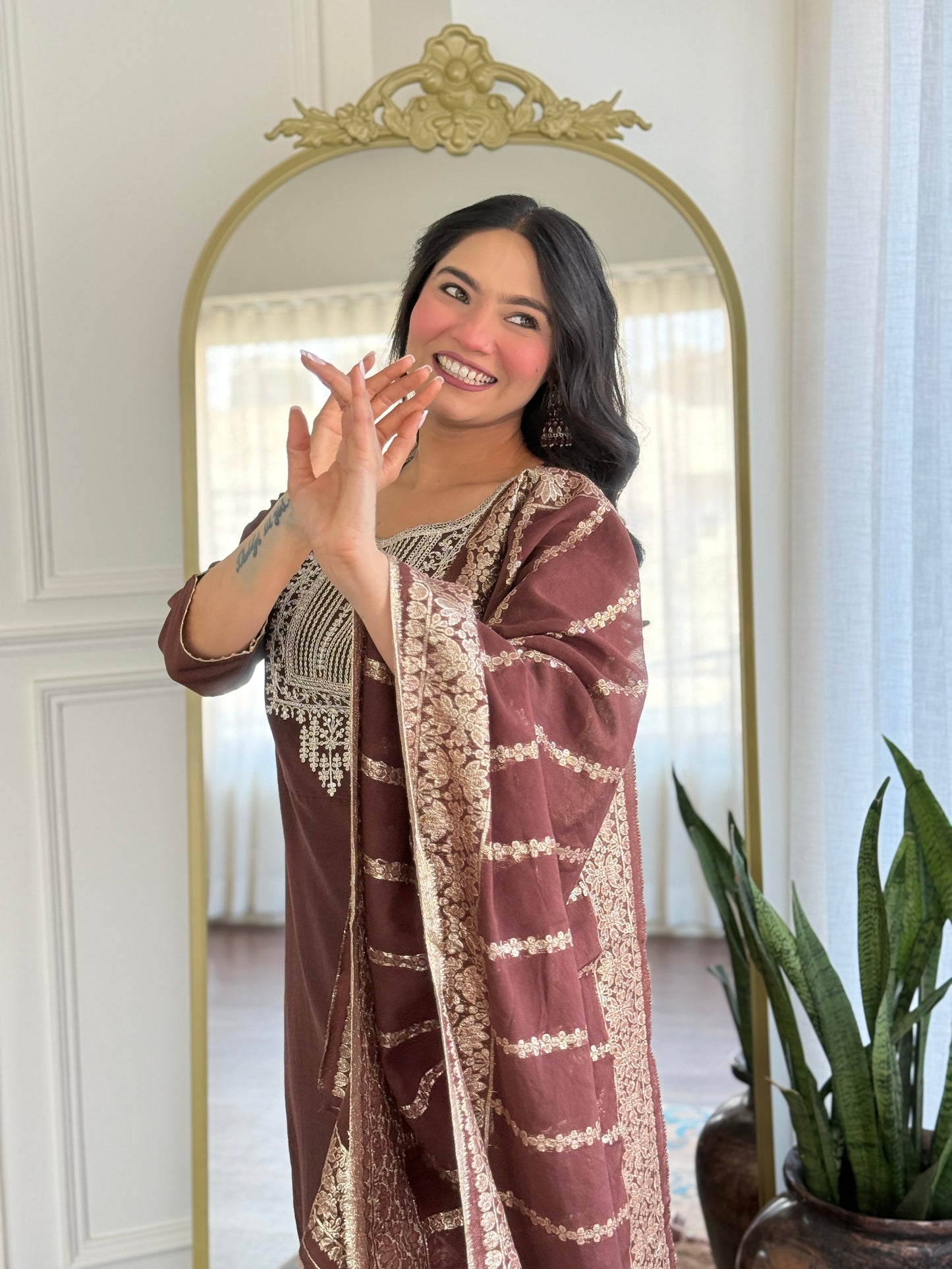 Elegant Solid Embroidered Kurta Set for Women – Festive Wear with Dupatta