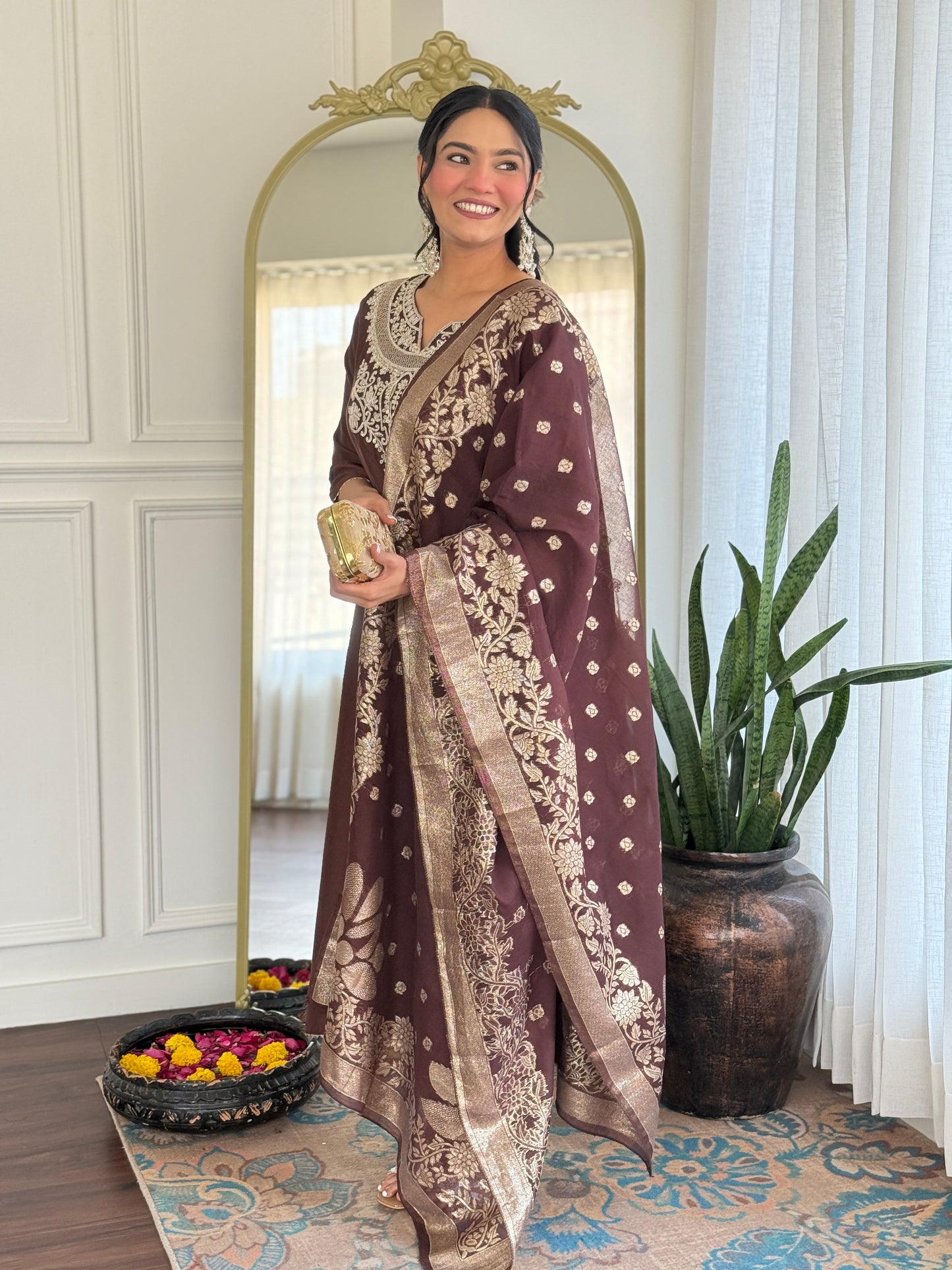 Elegant Solid Embroidered Kurta Set for Women – Festive Wear with Dupatta