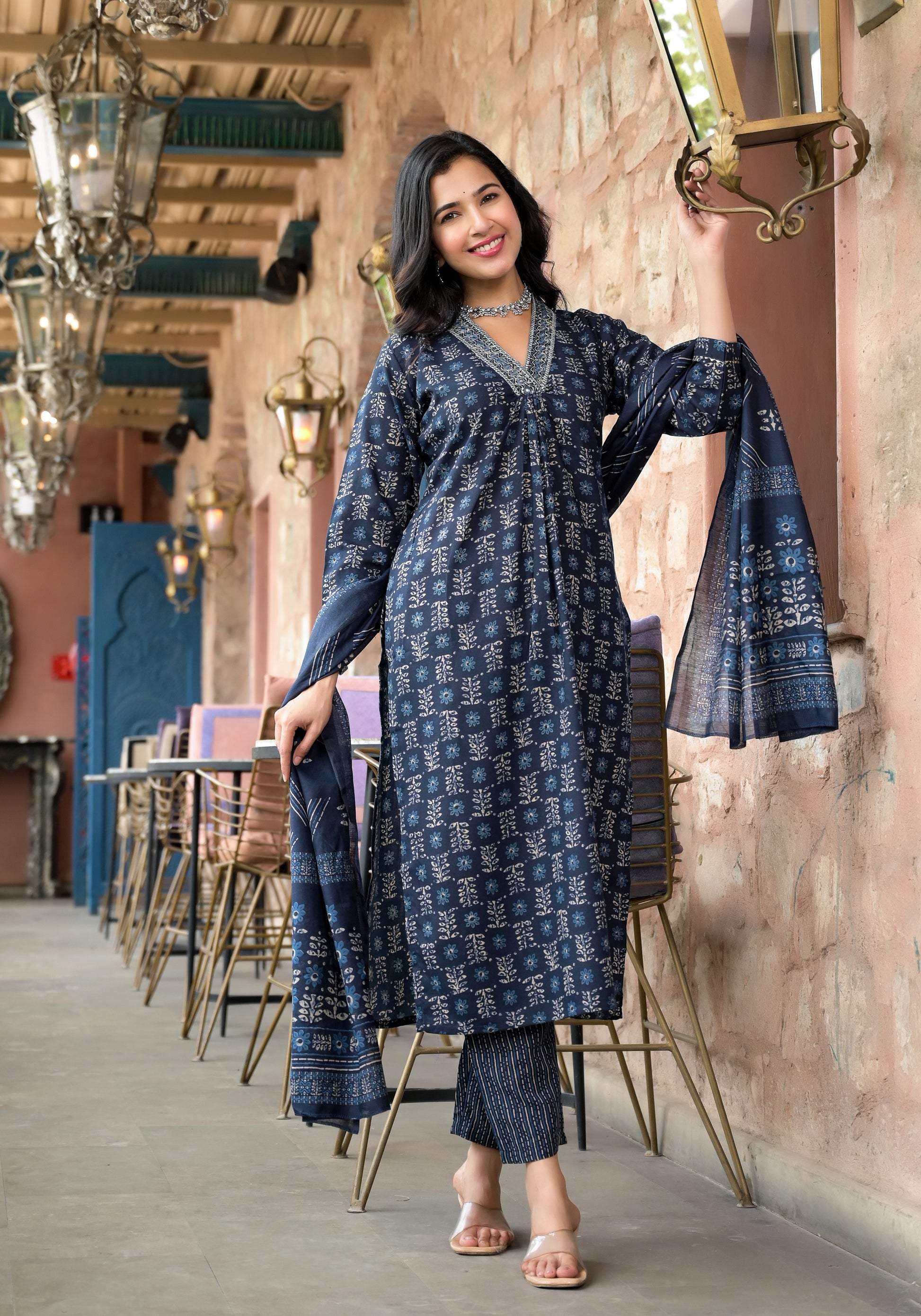 Ethnic Set Women Embroidery Straight Kurta and Pant set with Dupatta - Ethnic Set