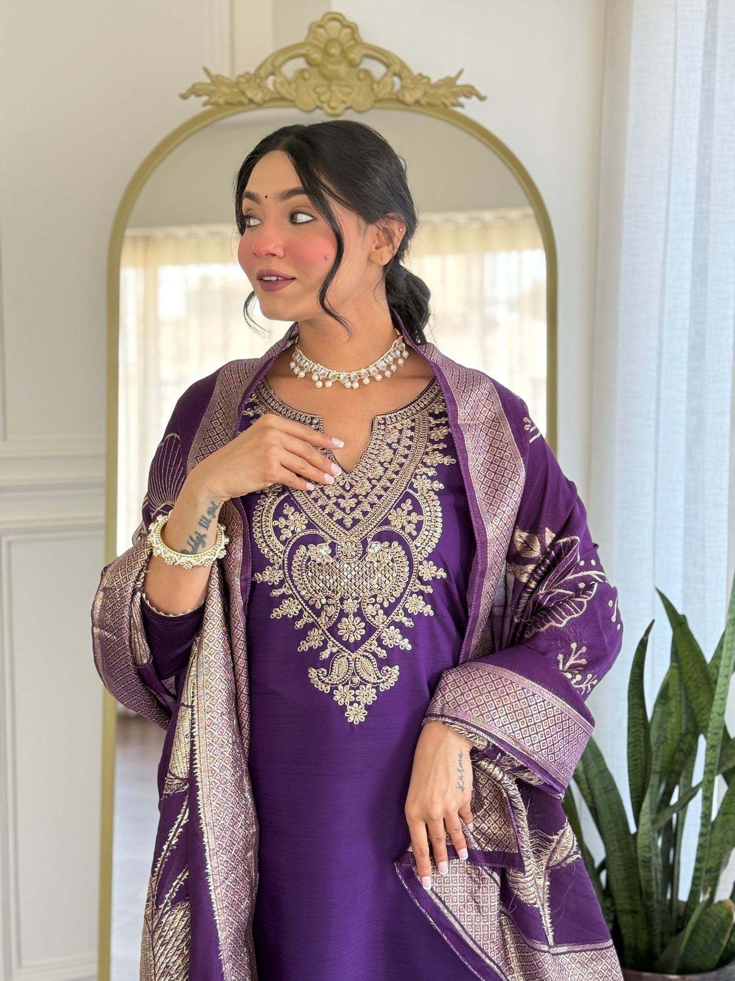 Elegant Solid Embroidered Kurta Set for Women – Festive Wear with Dupatta