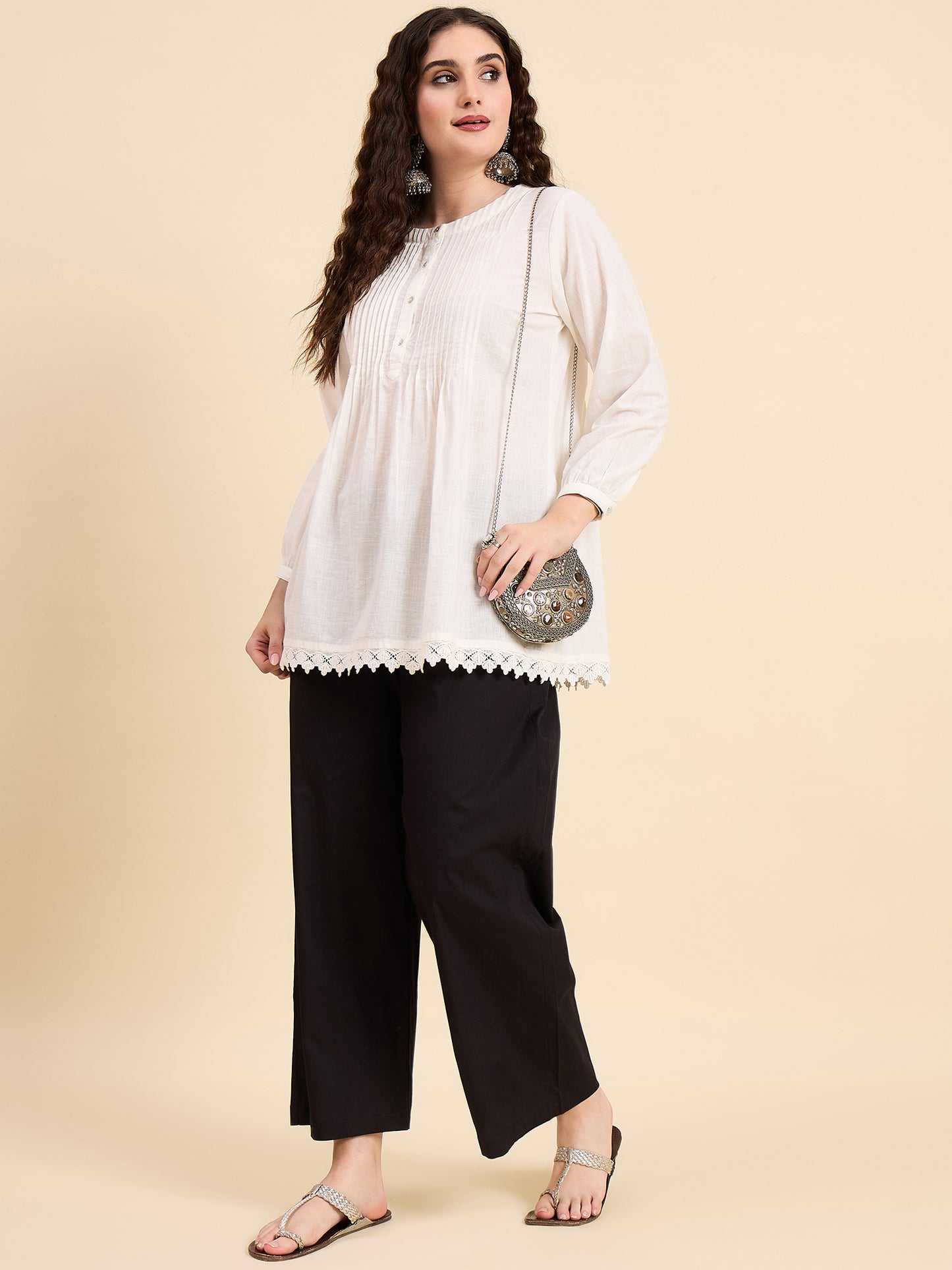 Ethnic Set Women Solid Palazzos