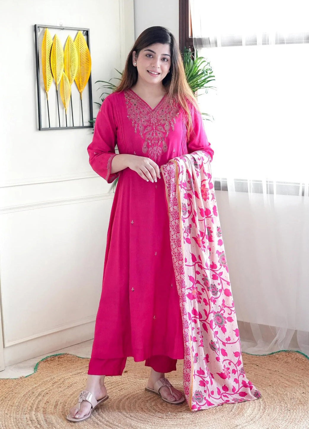 Ethnic Set Women Embroidery Anarkali Kurta and Pant with Dupatta