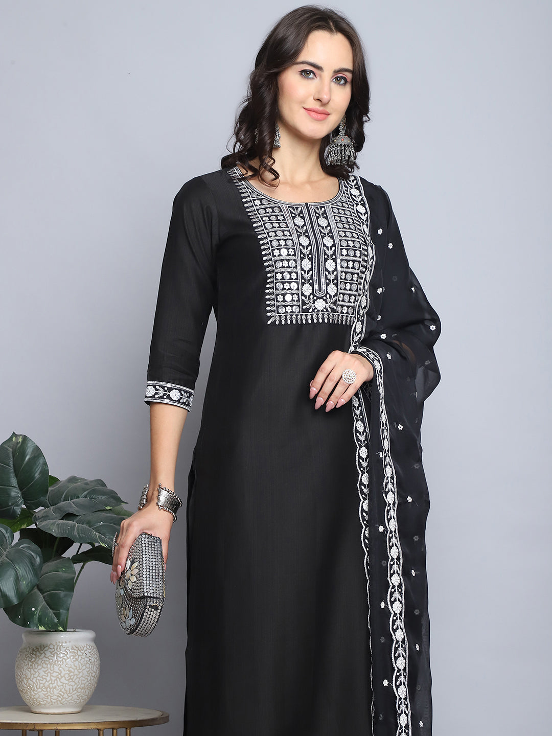 Ethnic Set Women Embroidery Straight Kurta and Pant set with Dupatta - Ethnic Set