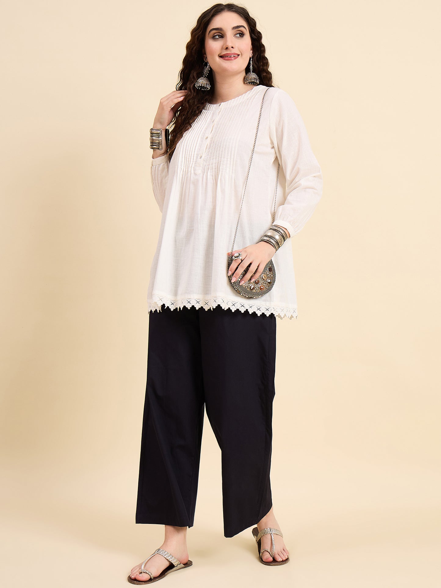 Ethnic Set Women Solid Palazzos