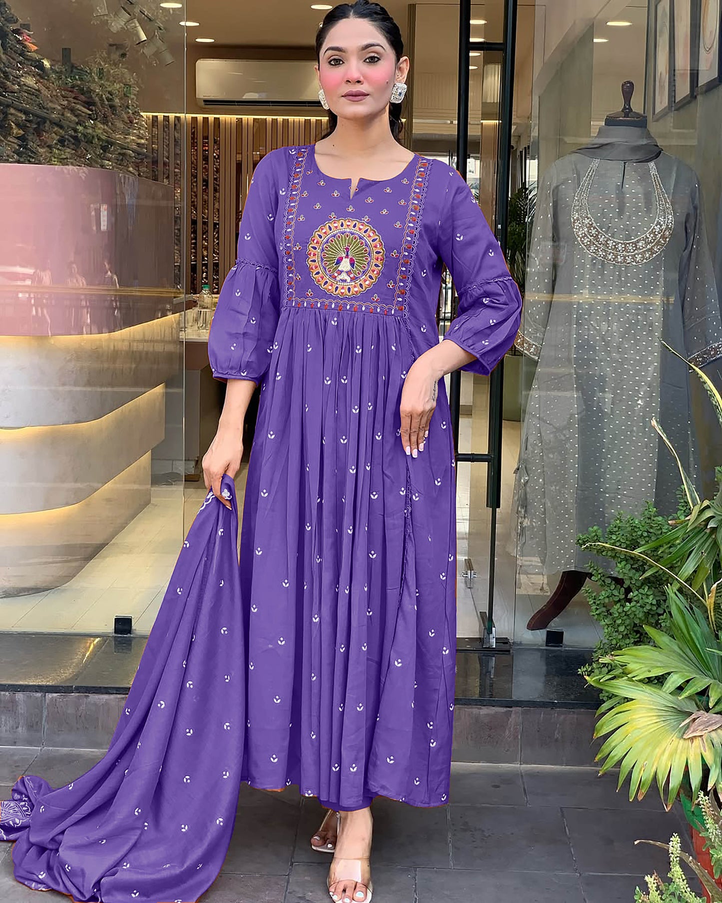 Ethnic Set Women Embroidery Anarkali Kurta and Pant with Dupatta