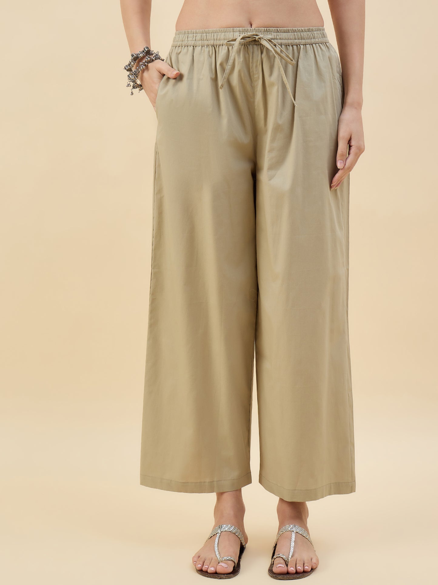 Ethnic Set women Solid  Cotton Palazzos