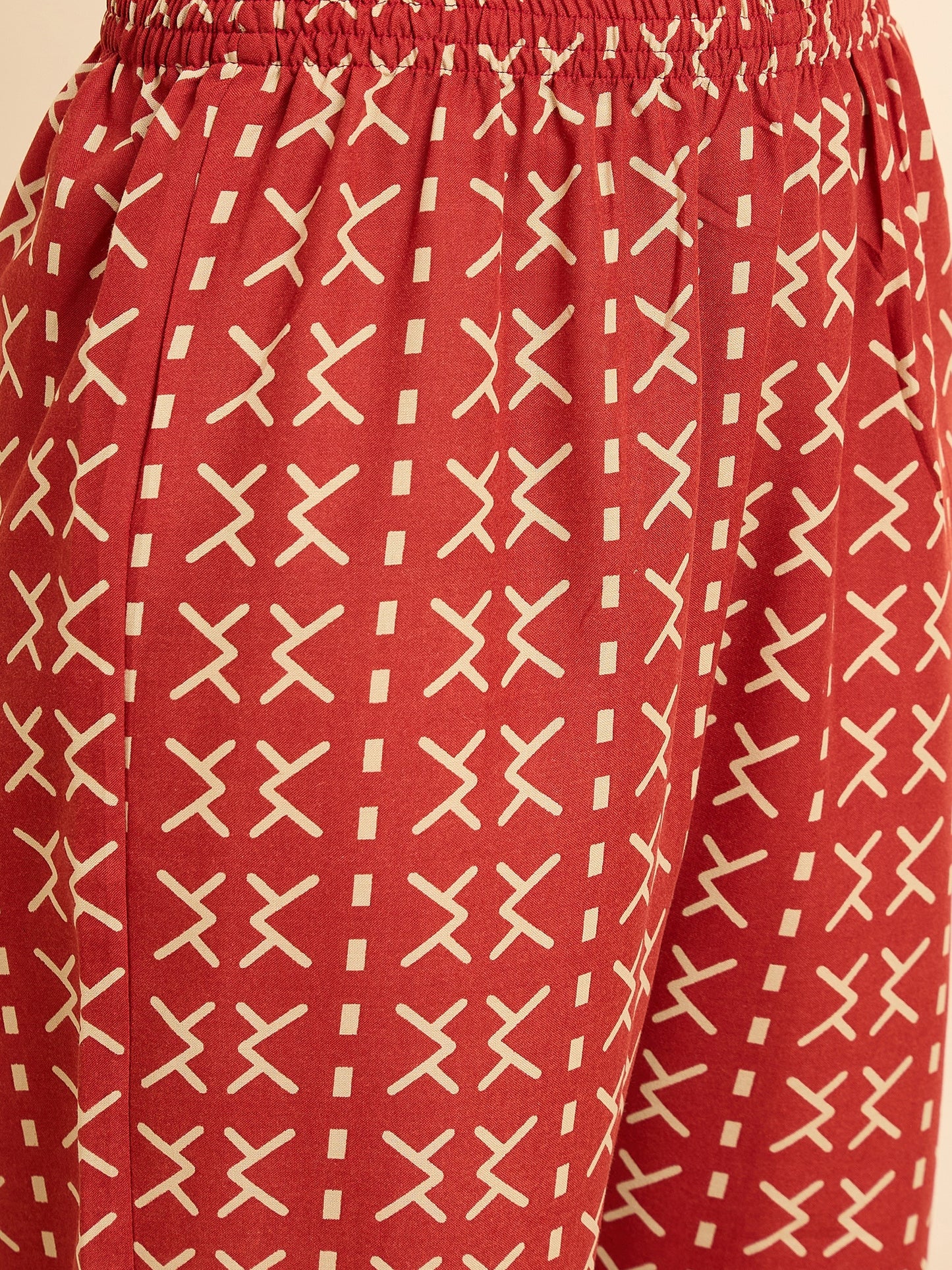 Ethnic Set Women Printed Straight Red Kurta And Pant Set With Dupatta