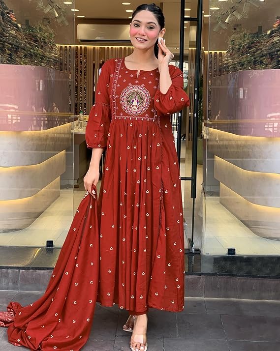 Ethnic Set Women Embroidery Anarkali Kurta and Pant with Dupatta
