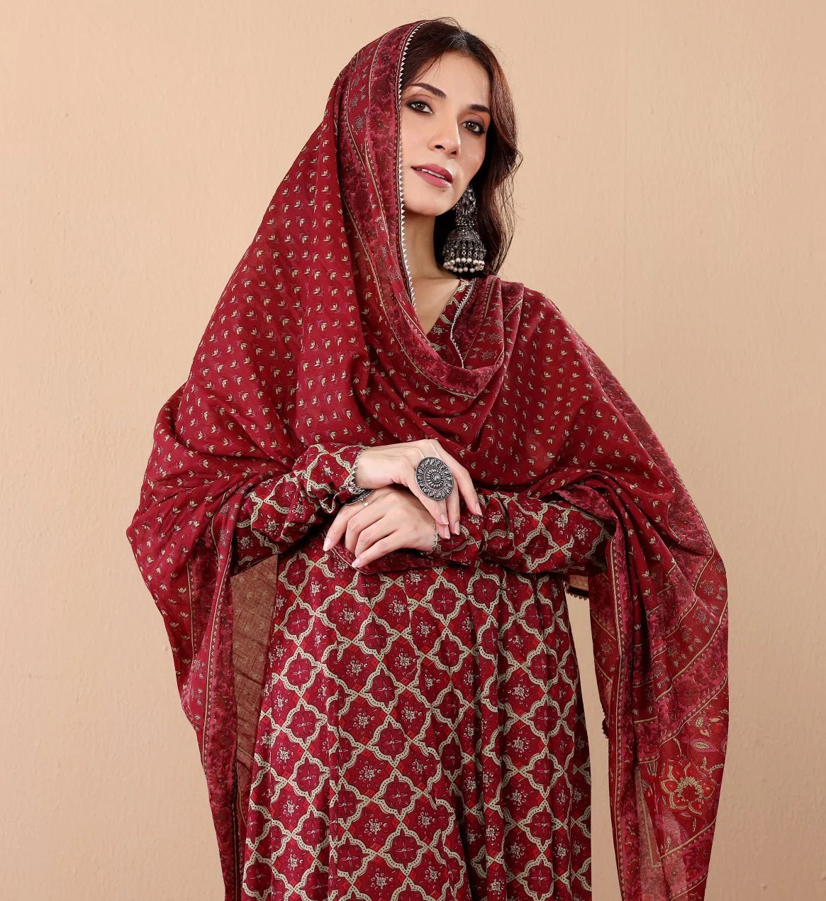 Ethnic Set Women Printed A-Line Kurta and Pant Set With Dupatta