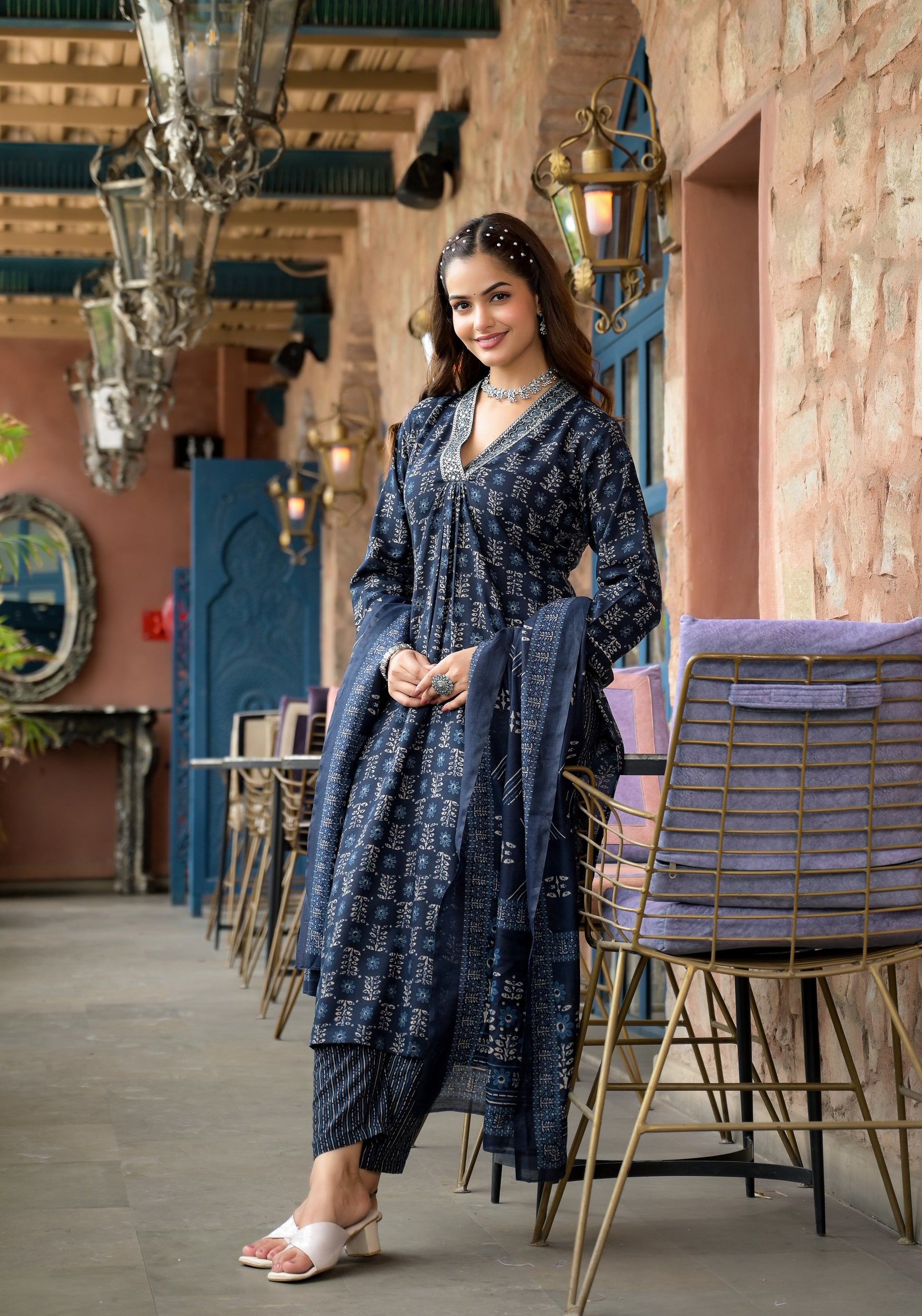Ethnic Set Women Embroidery Straight Kurta and Pant set with Dupatta - Ethnic Set