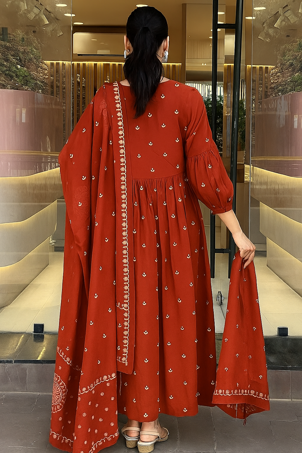 Ethnic Set Women Embroidery Anarkali Kurta and Pant with Dupatta
