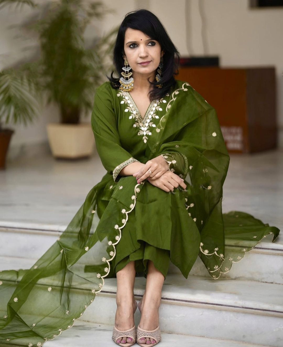 Ethnic Set Women Embroidered Straight Kurta And Pant Set With Dupatta