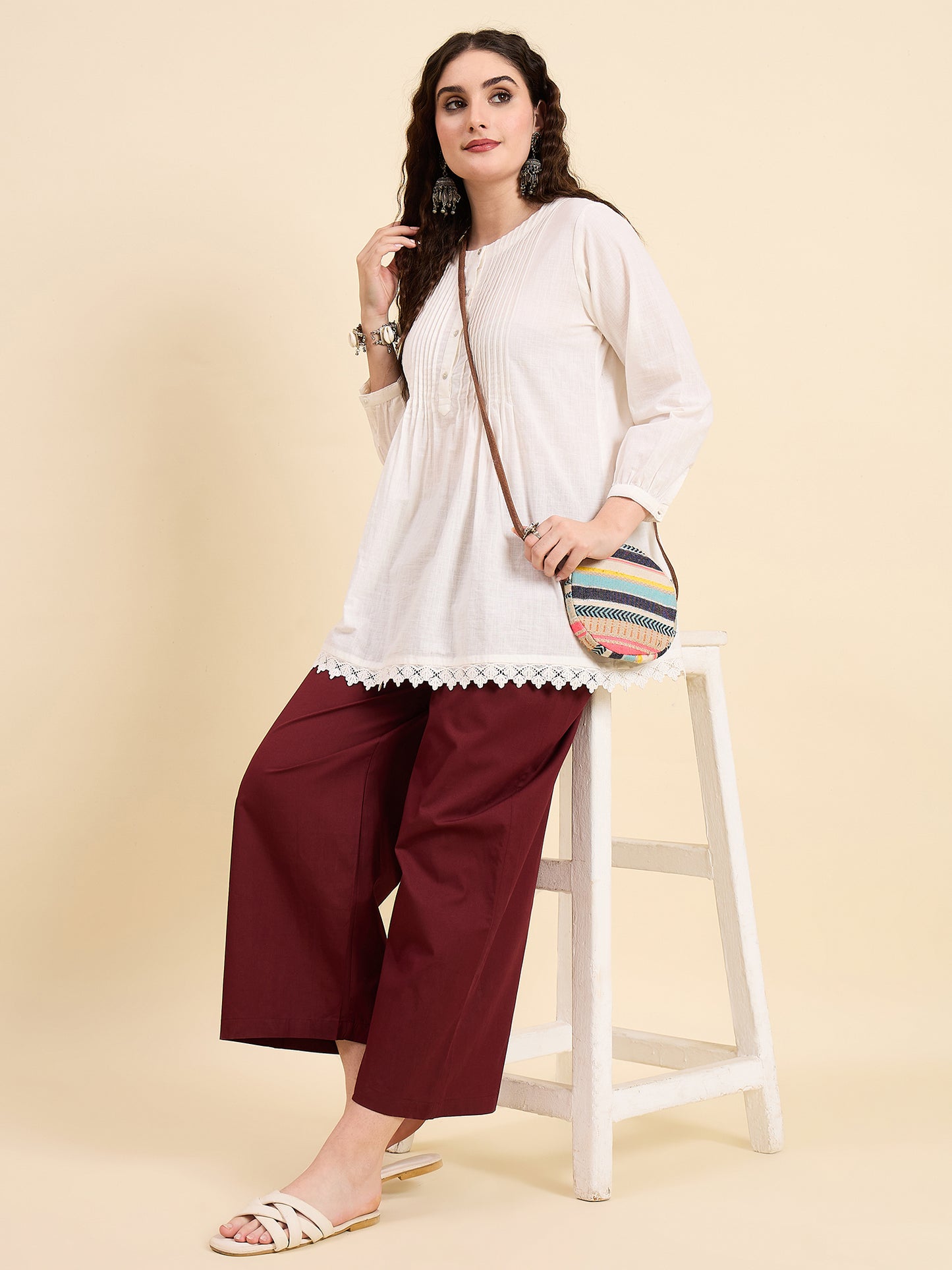 Ethnic Set Women Solid Palazzos
