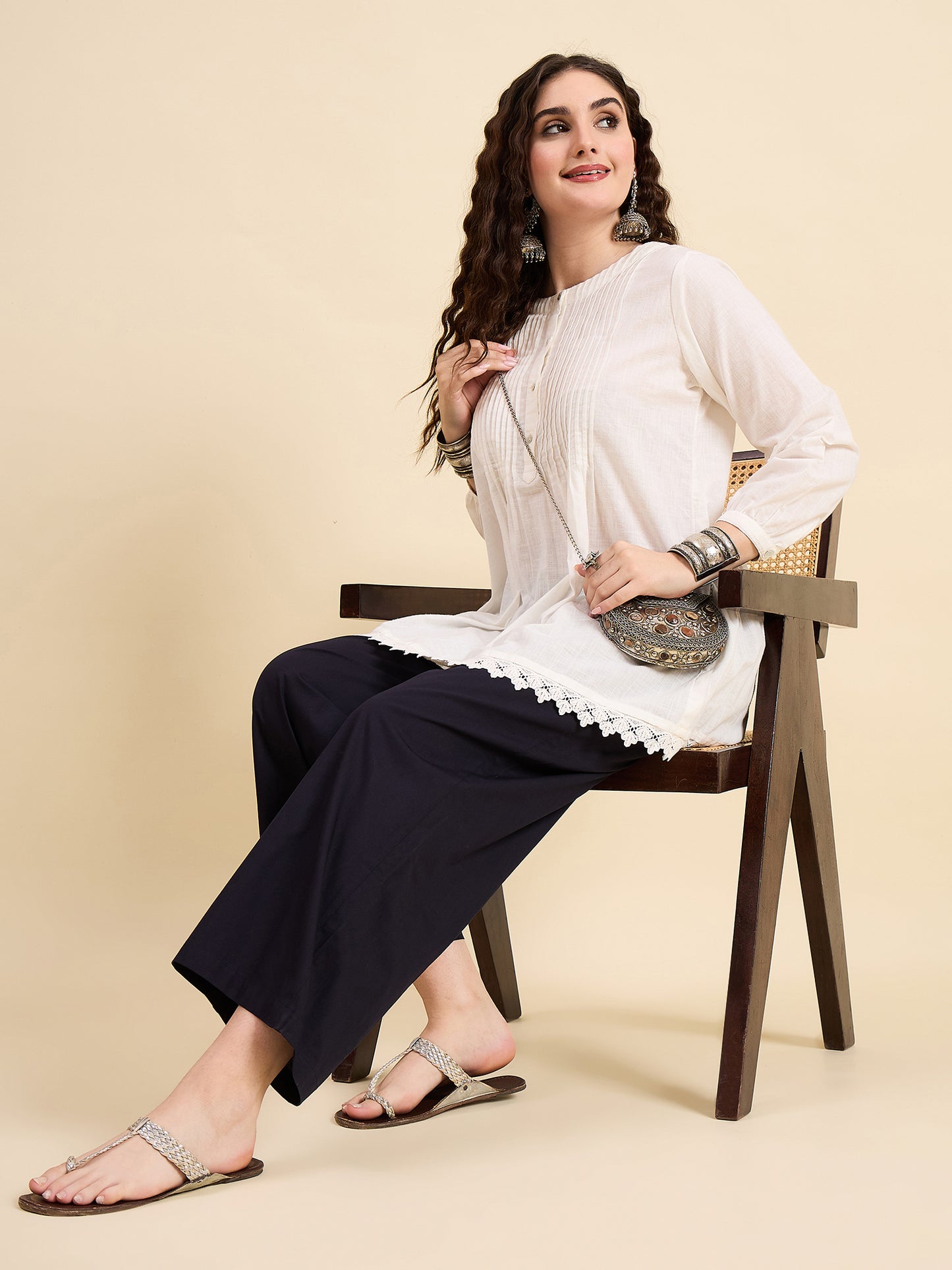 Ethnic Set Women Solid Palazzos