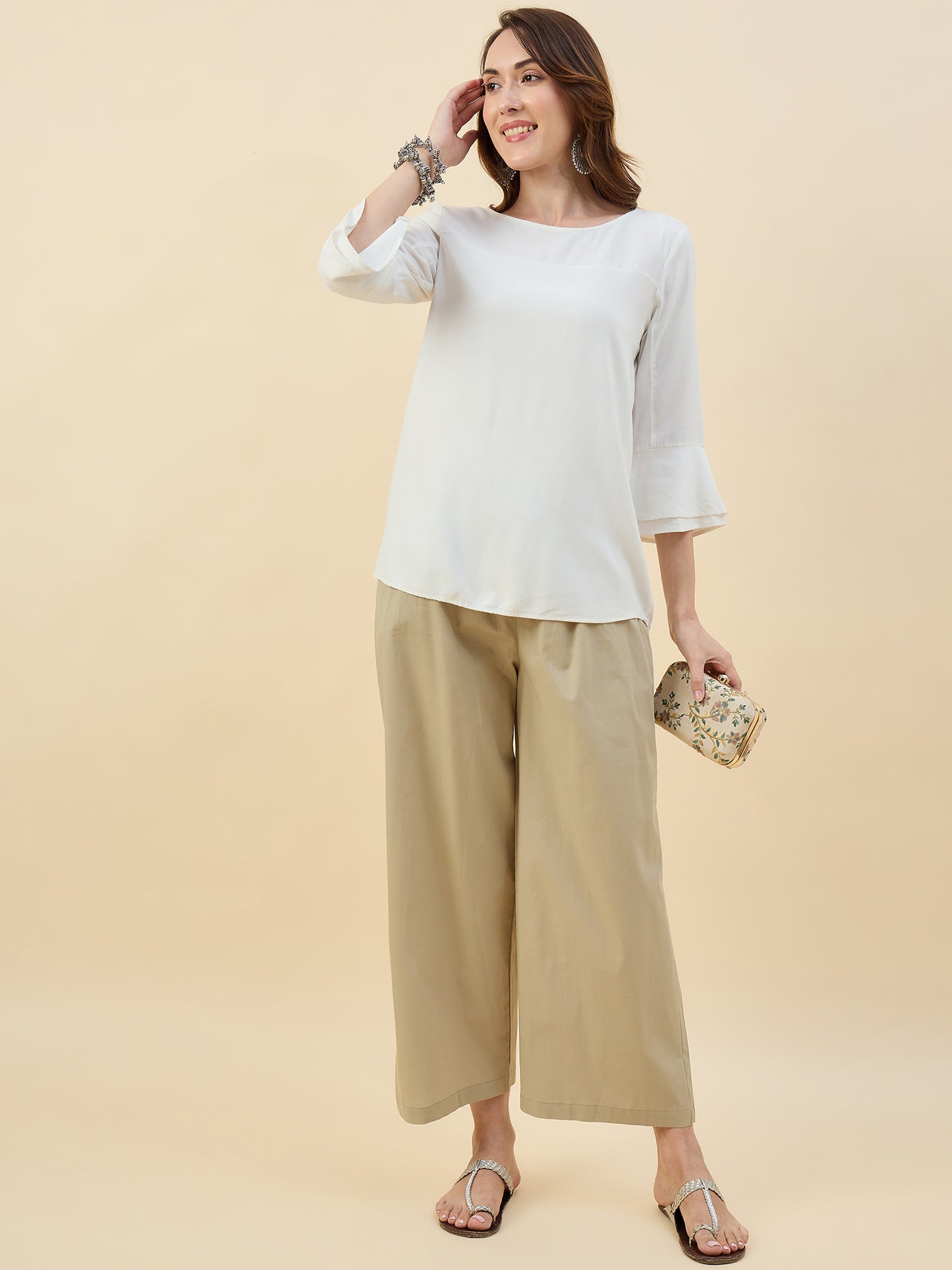 Ethnic Set women Solid  Cotton Palazzos