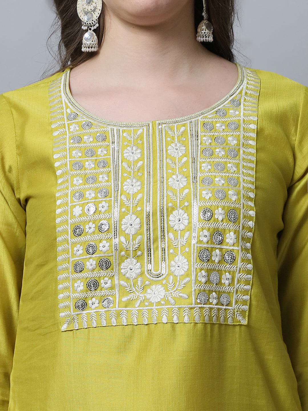 Ethnic Set Women Embroidery Straight Kurta and Pant set with Dupatta - Ethnic Set