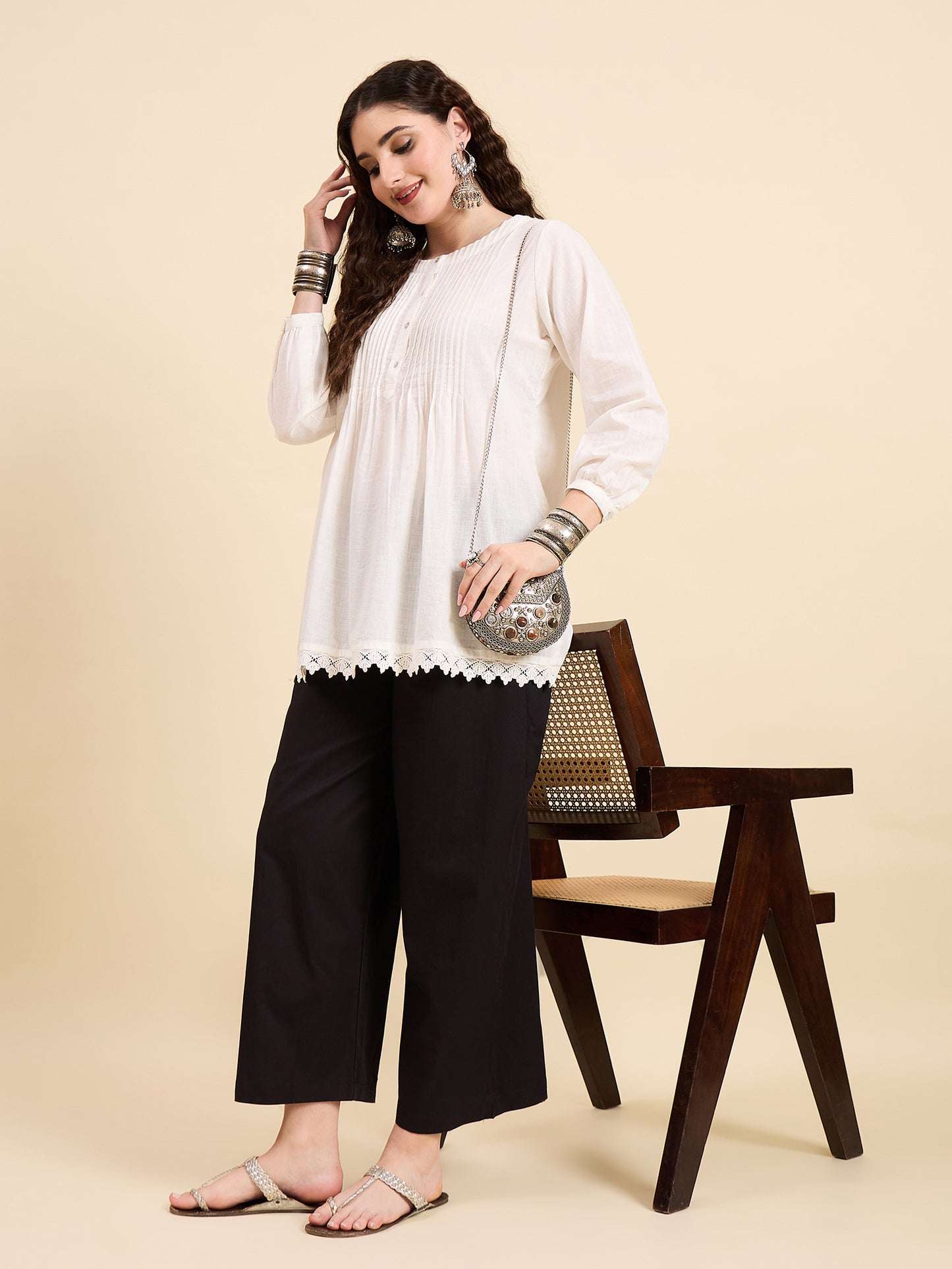 Ethnic Set Women Solid Palazzos