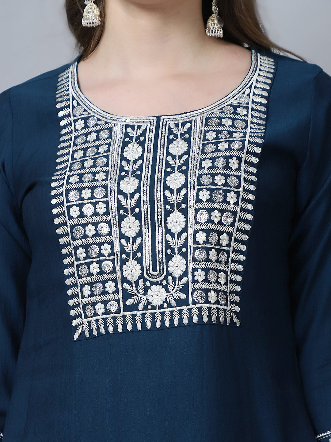 Ethnic Set Women Embroidery Straight Kurta and Pant set with Dupatta - Ethnic Set