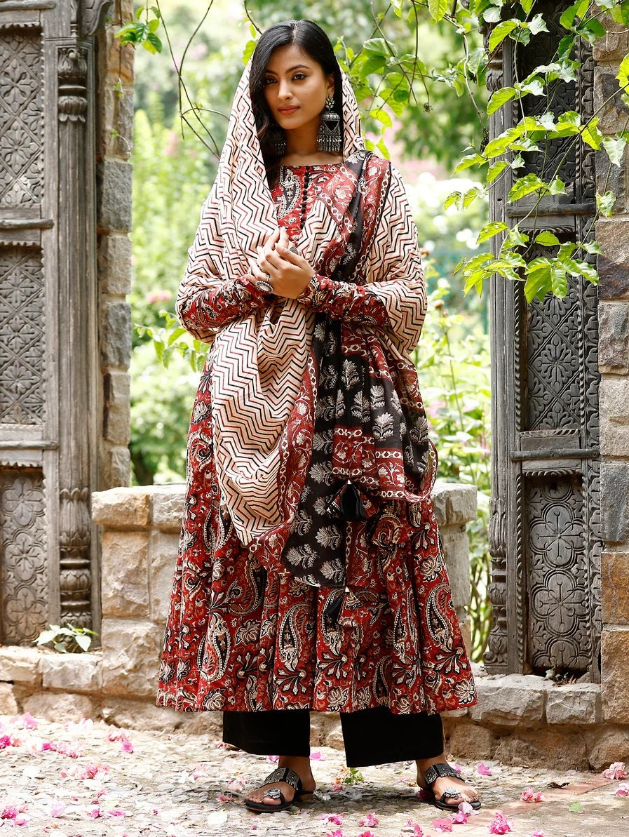 Ethnic Set Women Printed A-Line Kurta and Pant Set With Dupatta