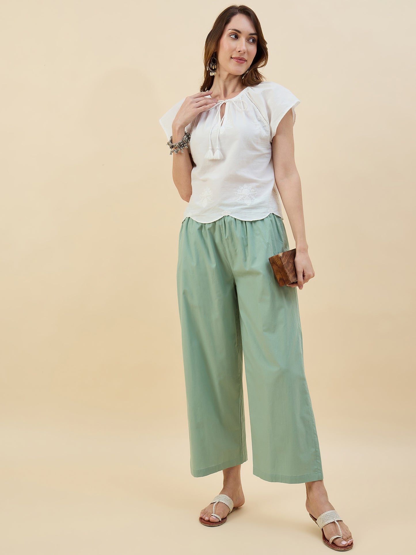 Ethnic Set Women Solid Palazzos