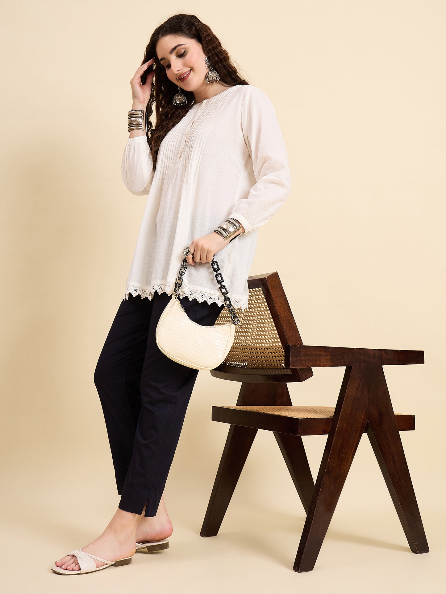 Ethnic Set Women Solid Trousers