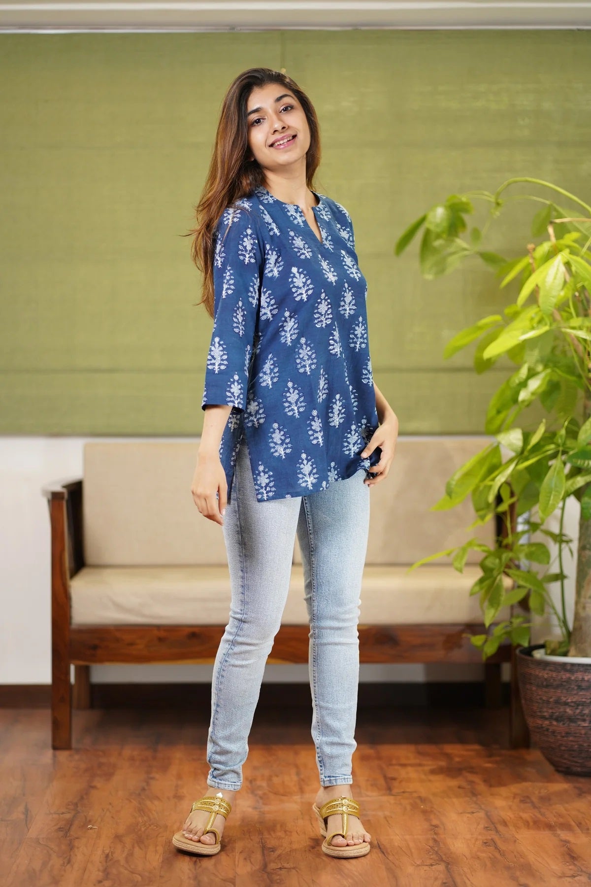 Ethnic Set Women Printed Straight Blue Kurta
