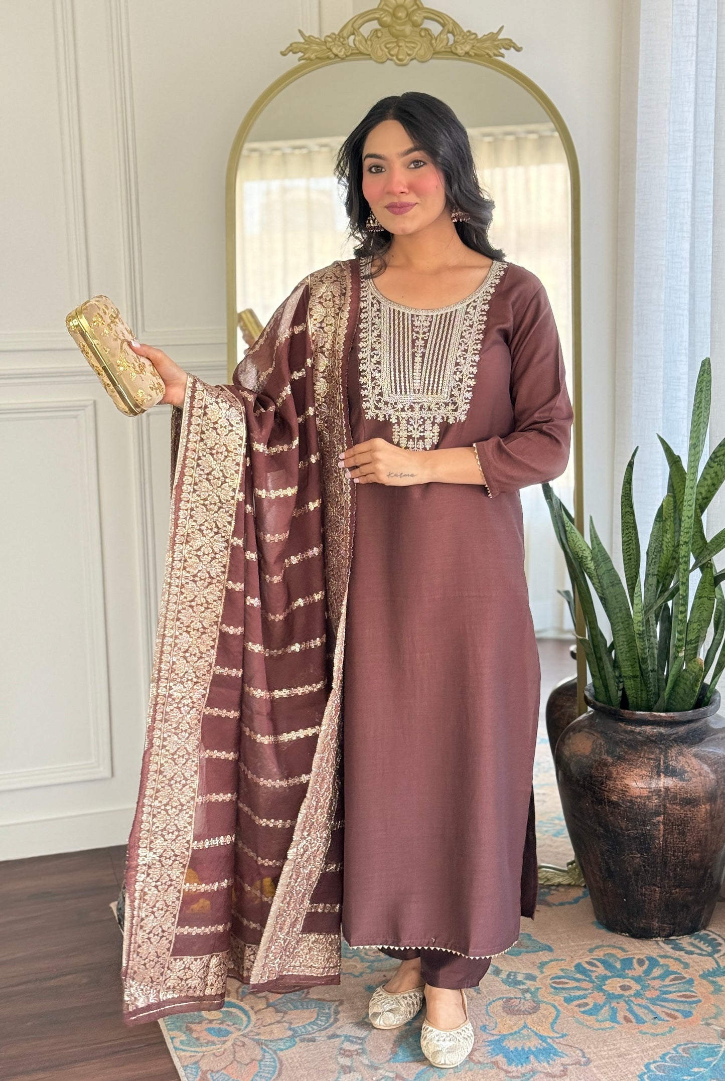Elegant Solid Embroidered Kurta Set for Women – Festive Wear with Dupatta