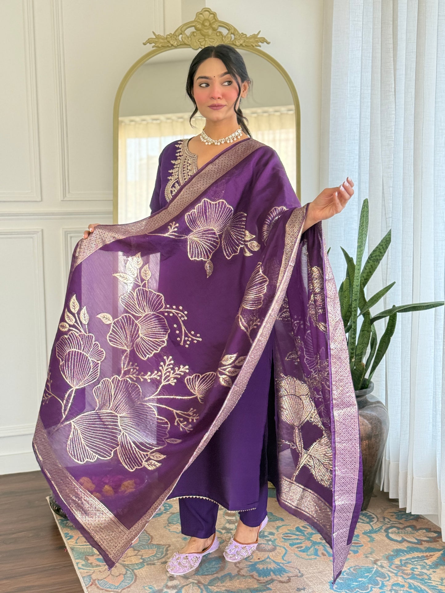 Elegant Solid Embroidered Kurta Set for Women – Festive Wear with Dupatta