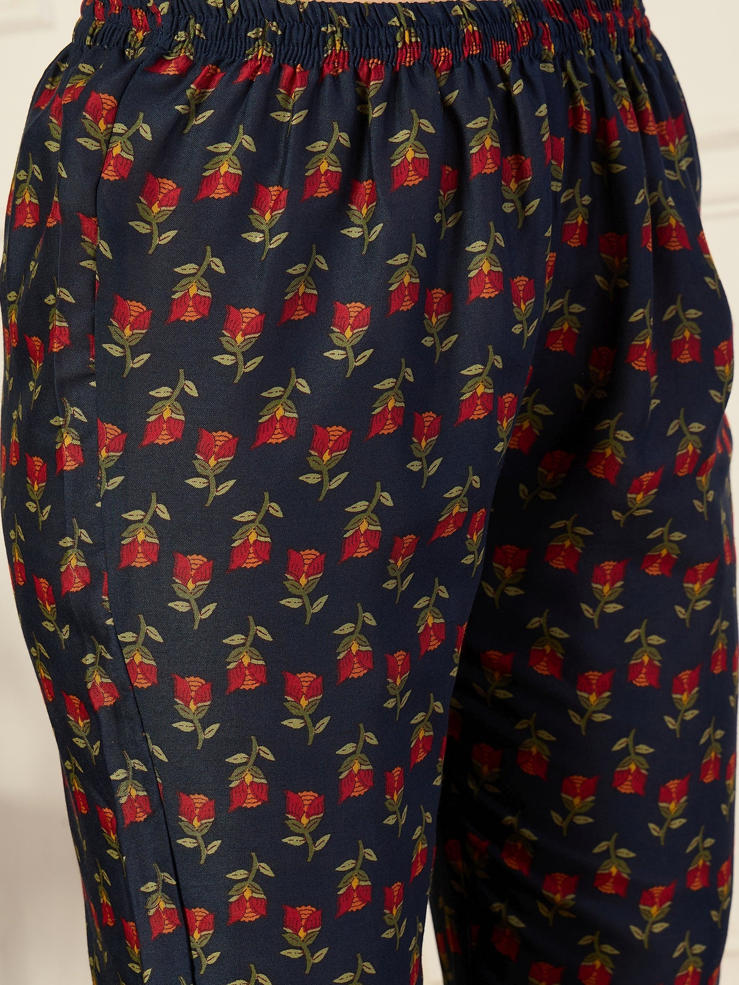 Ethnic Set Women Printed A-Line Floral Blue Kurta and Pant Set With Dupatta