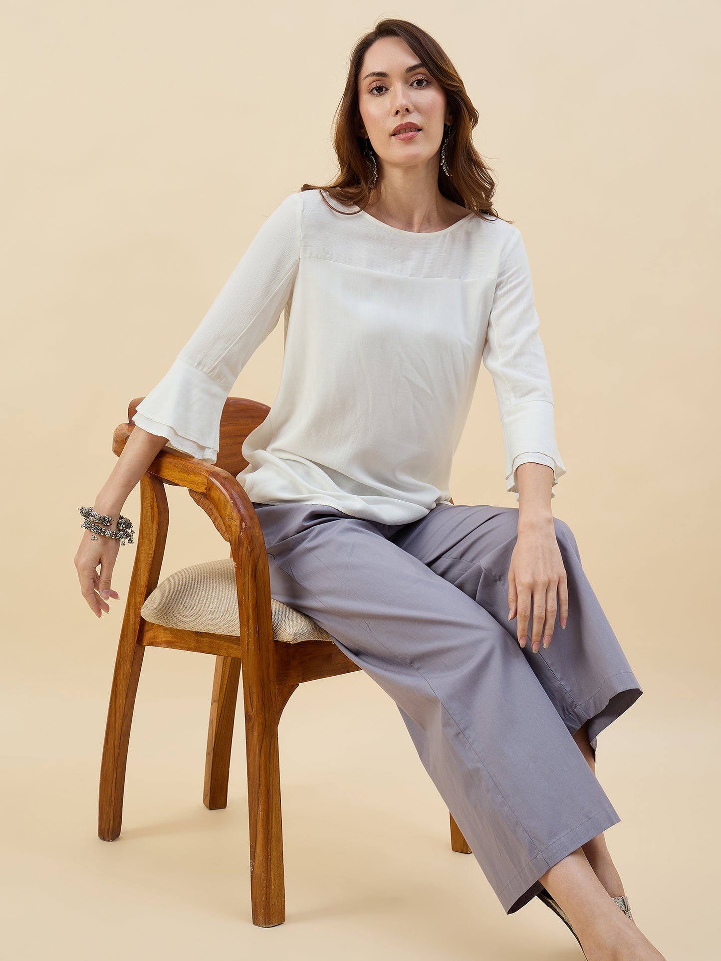 Ethnic Set Women Solid Palazzos
