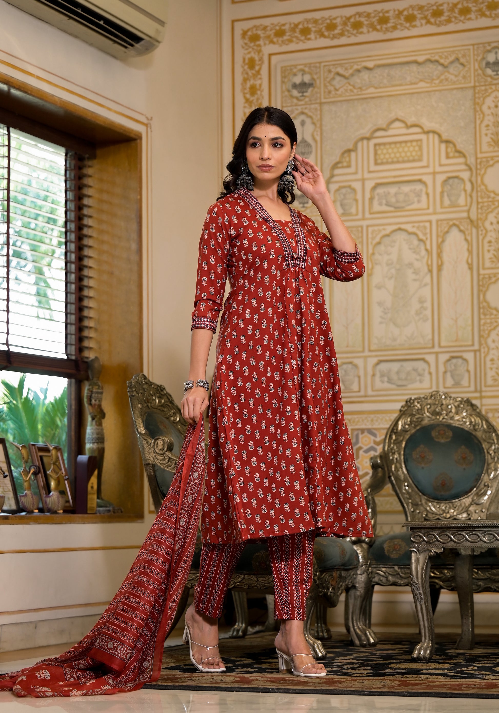 Ehnic Set Women Festive Embroidery A-Line Kurta and Pant set with Dupatta - Ethnic Set